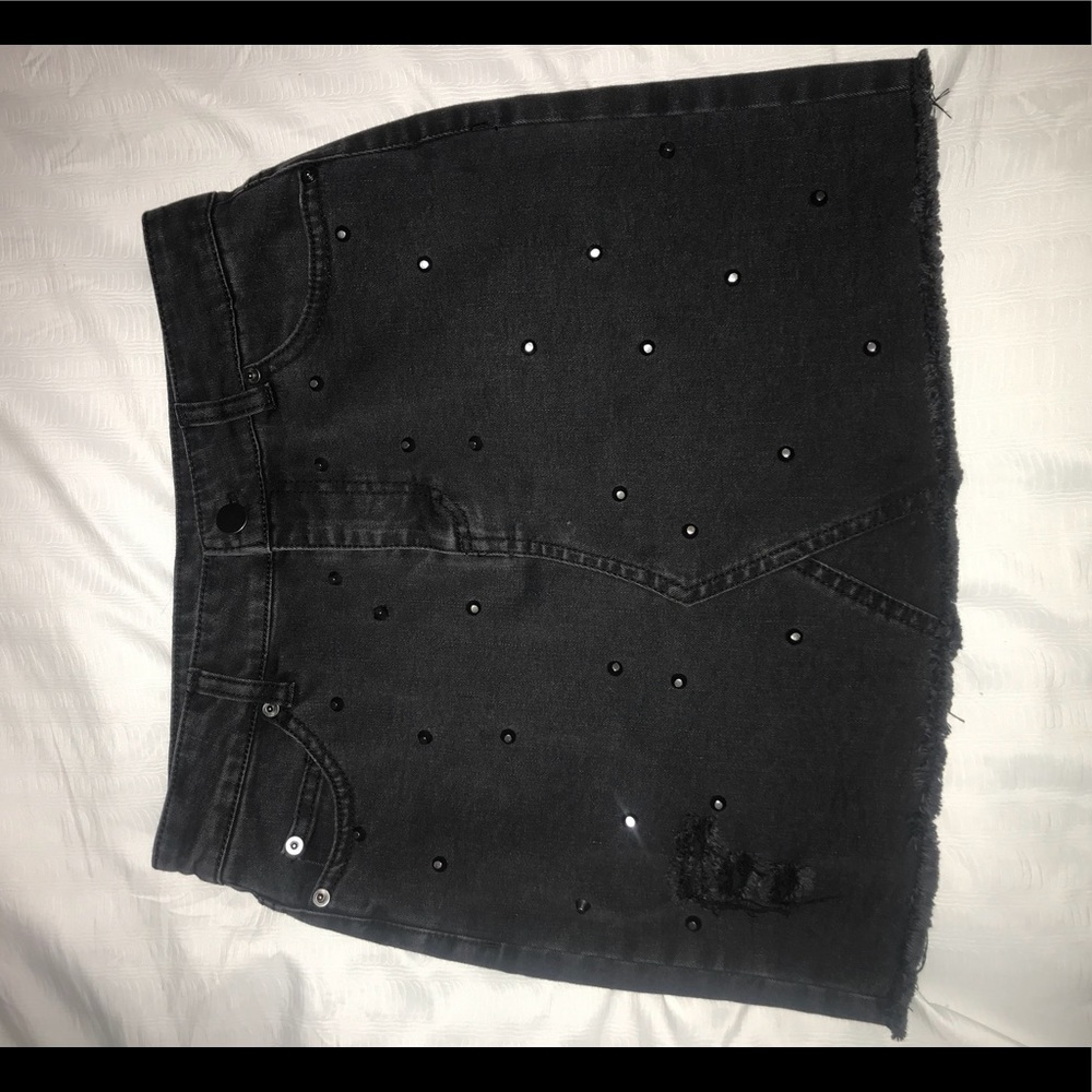 Forever 21 Black Studded Mini Denim Skirt